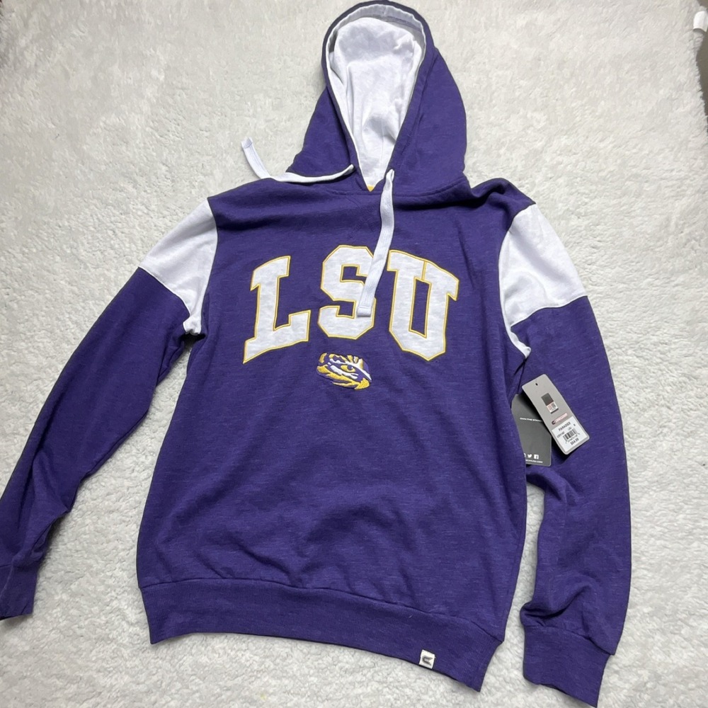 Colosseum Athletics Men's Purple White Fleece Hoodie Kangaroo Pocket Size M